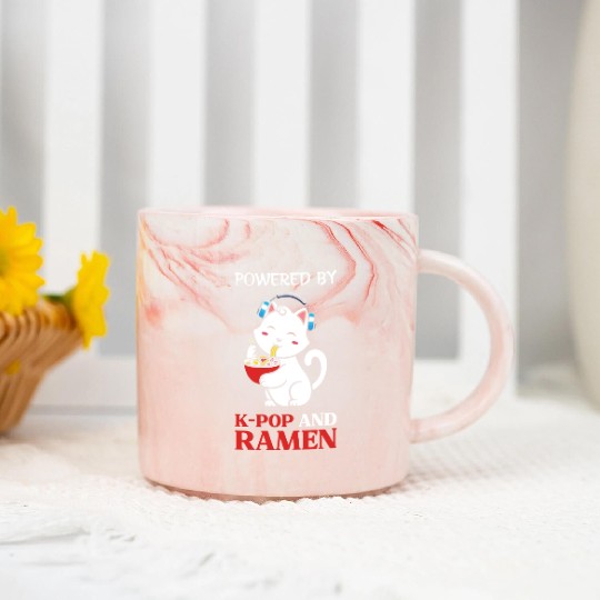 Pwoered by kpop and Ramen, k pop music, ramen Marble Mugs