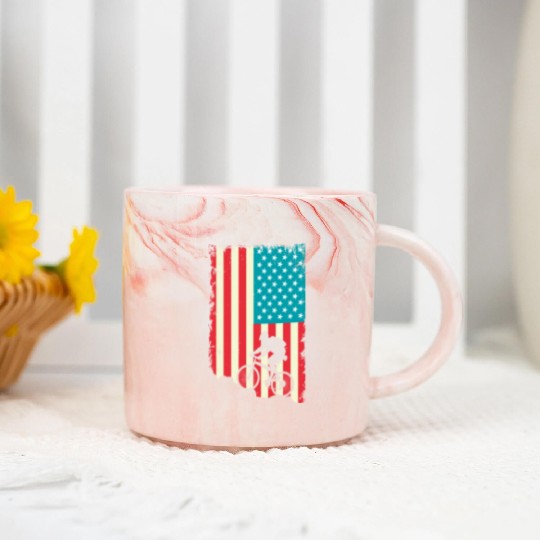 mountain biking american flag Marble Mugs