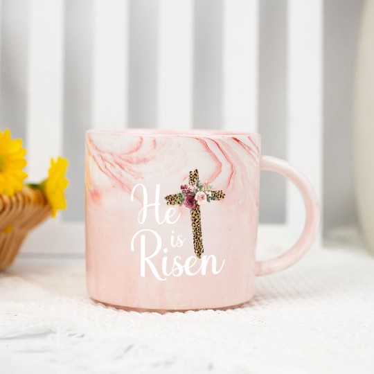 He Is Risen Jesus Christ Cross Easter Sunday Marble Mugs