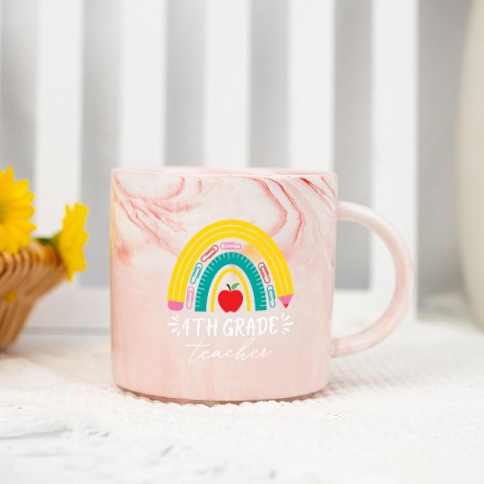 4th grade teacher back to school rainbow pencil Marble Mugs