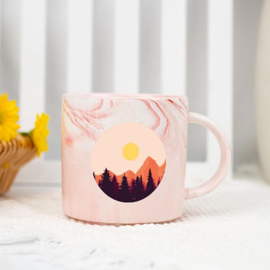 sunset horizon mountains Marble Mugs