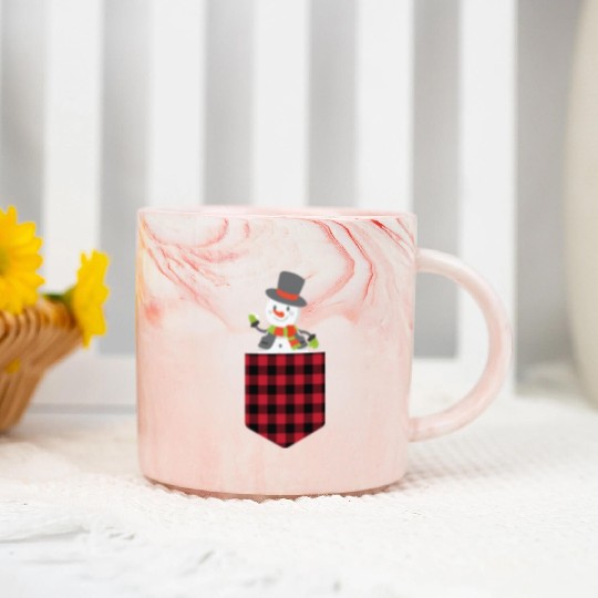 Christmas Cute Snowman In Buffalo Plaid Pocket Marble Mugs