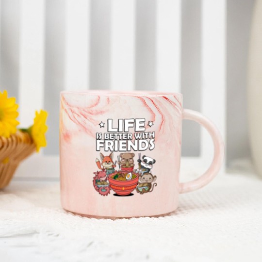 Life Is Better With Friends Ramen | Ramen Lover Marble Mugs