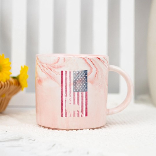 American Deer Hunter Patriotic Vintage design Flag Marble Mugs