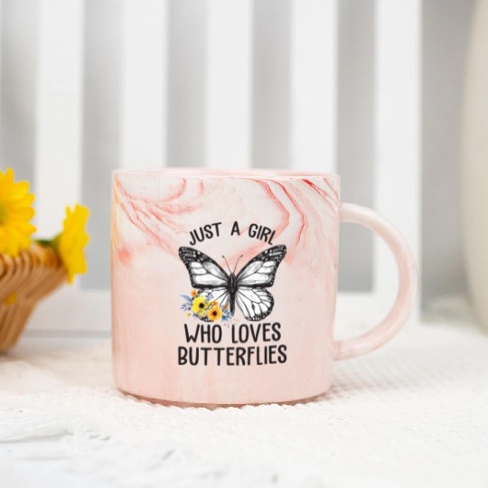Just A Girl Who Loves Butterflies Cute Flowers Marble Mugs