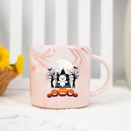 Ghost House & Pumpkin Funny Cats Ghost Halloween Marble Mugs