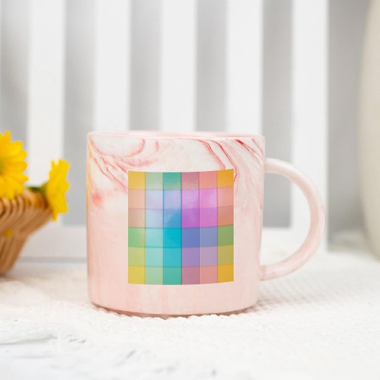 Rainbow Shimmer Multi Squares Pattern Marble Mugs