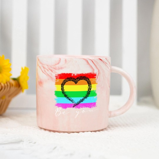Be you - Rainbow Heart Love Gay LGBTQ Tolerance Marble Mugs