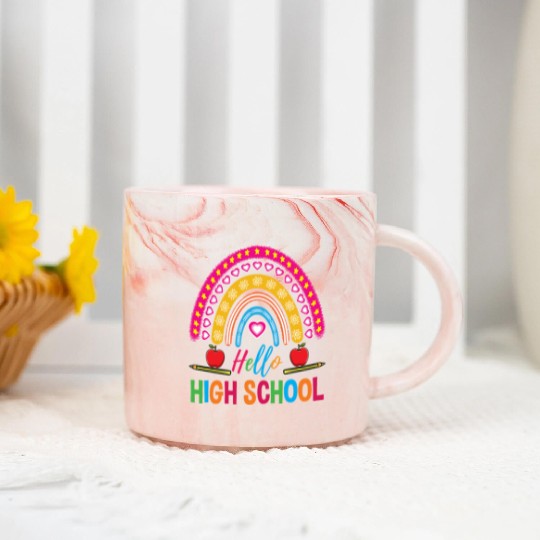Hello High School Teacher Rainbow Marble Mugs