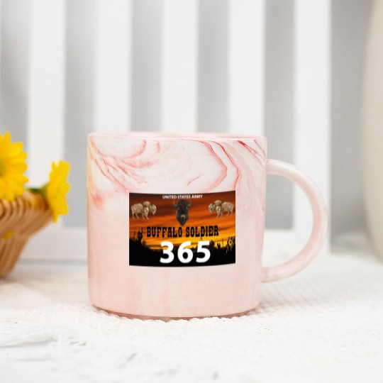 US Army Buffalo Soldier 365 w Buffalo Head Center Marble Mugs
