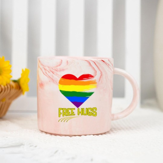 Free Hugs - Heart Festival Love LGBT Pride Rainbow Marble Mugs