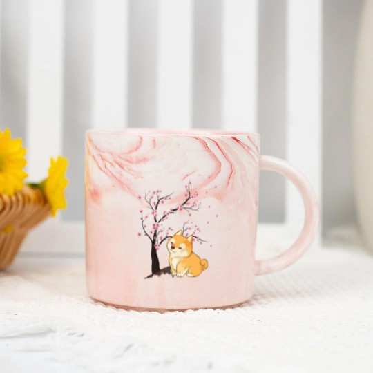 Cute Cherry Blossom Japanese Art Kawaii Shiba Inu Marble Mugs