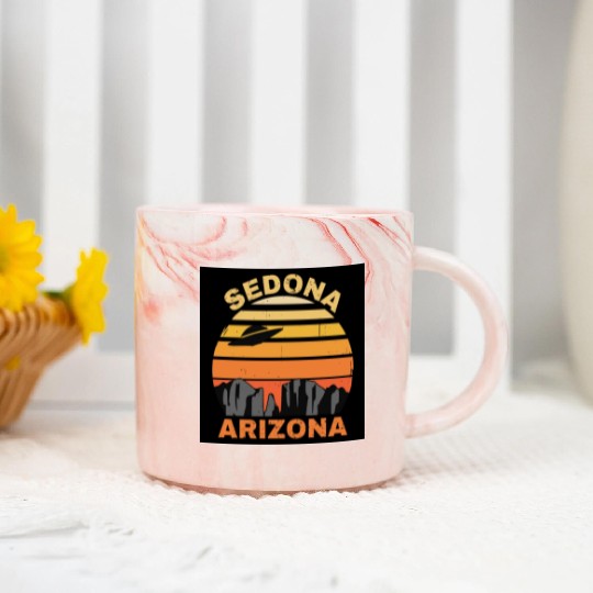 Sedona Arizonna Retro Sunset and UFO Marble Mugs