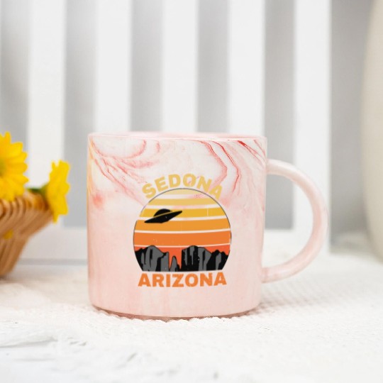 Sedona Arizonna Retro Sunset and UFO Marble Mugs