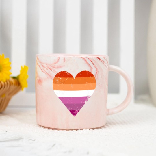 Lesbian Pride Heart Flag Marble Mugs