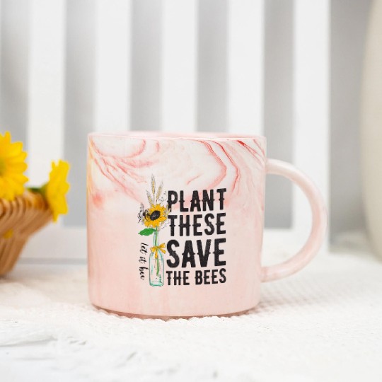 Plant These Save The Bees Earth Day Marble Mugs