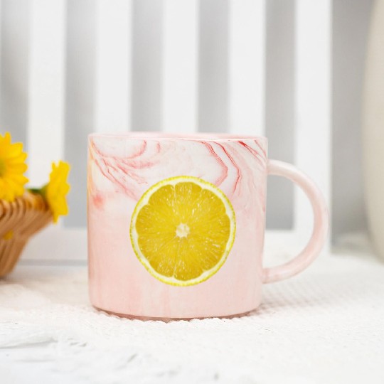 Radiate Positive Lemon Slice. Juicy Slice Lemon Marble Mugs