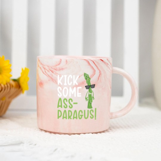 Kick Some Ass-paragus Asparagus Vegetable Vegan Marble Mugs