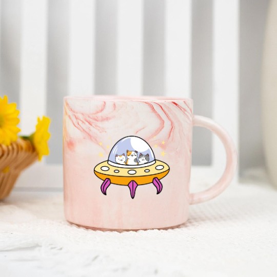 UFO Cat for Cat Lover Marble Mugs