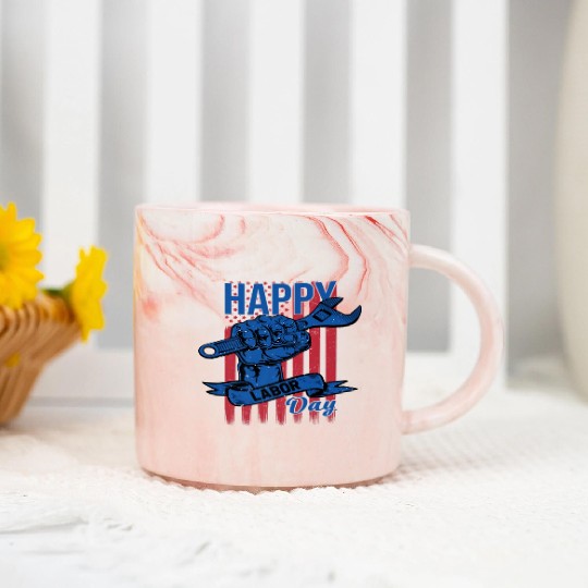 Happy Labor Day American Flag Holiday US Worker Marble Mugs