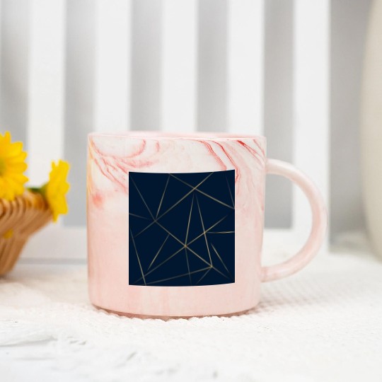 Luxury Gold Navy Blue Geometric Polygon Marble Mugs