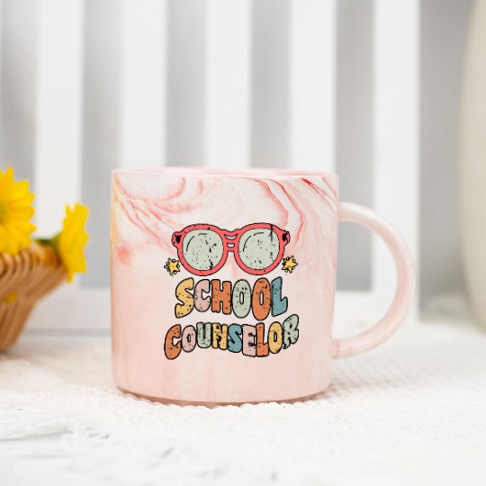 School Counselor Groovy Retro Marble Mugs
