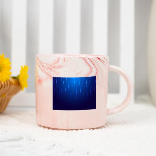 Navy Blue Glowing Neon Dots Marble Mugs
