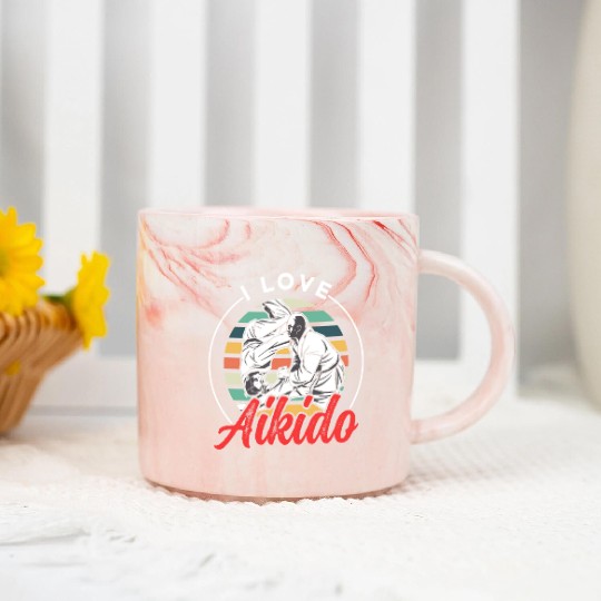 I Love Aikido Lover Fighter Training Martial Arts Marble Mugs