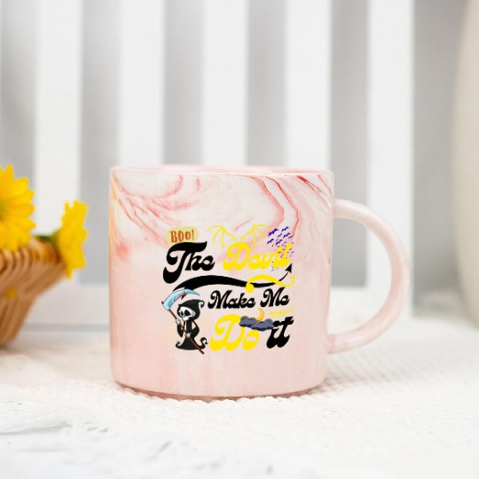 Devil Make Me Do it Death toon funny Halloween. Marble Mugs