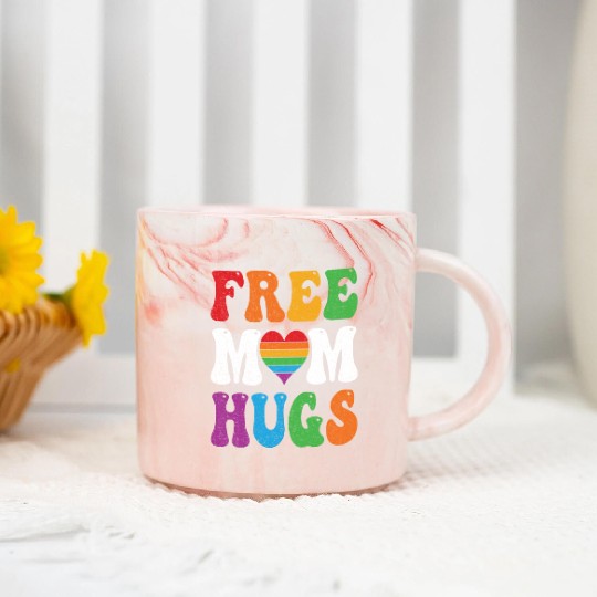 Free Mom Hugs Pride Marble Mugs Rainbow Heart LGBT Pride