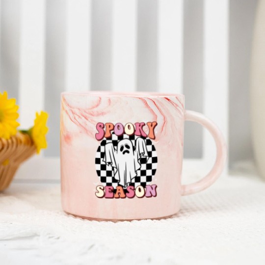 Spooky Season Halloween Vintage Text Design Marble Mugs