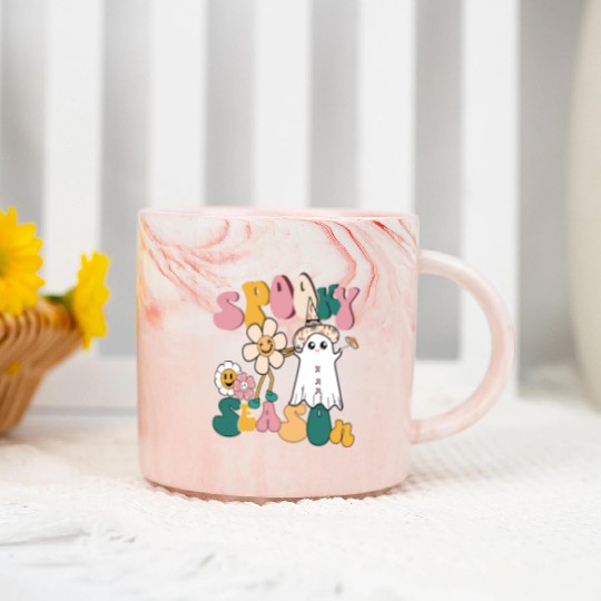 Spooky Season Retro Flowers Halloween Ghost Girls Marble Mugs