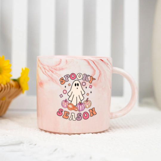 Spooky Season Cute Retro Pumpkin Ghost Gift Kids Marble Mugs
