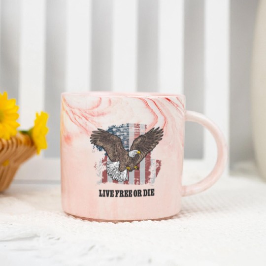 Live Free or Die - Bald Eagle - Grunge American Fl Marble Mugs