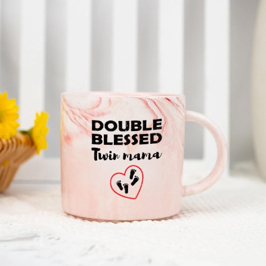 Double Blessed Twin Mama Baby Shower Pregnancy Marble Mugs