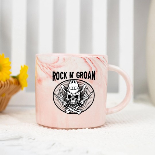 Halloween Cowboy Skeleton Rocker Hand Rock Marble Mugs