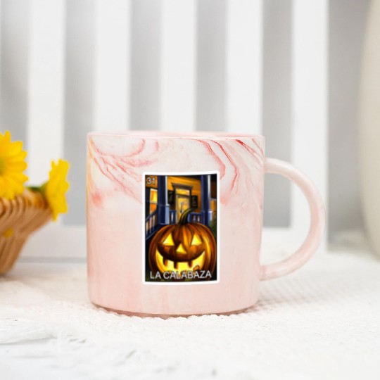 La Calabaza Pumpkin Card Mexican Lottery Card Marble Mugs