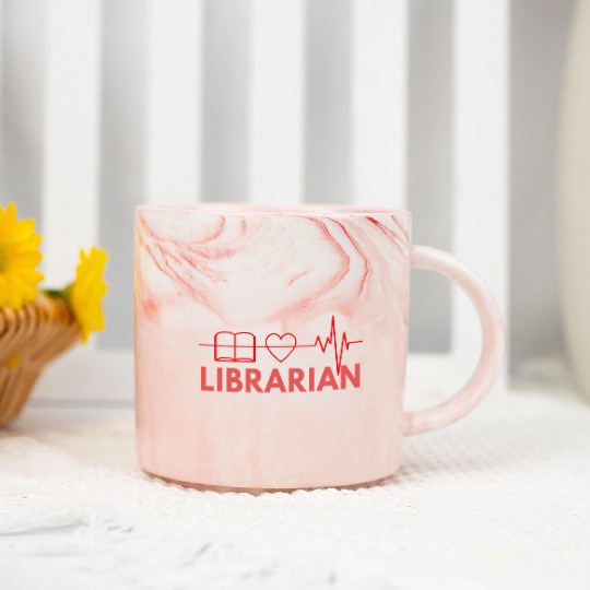 Funny Librarian Heart Beat Art Premium Marble Mugs