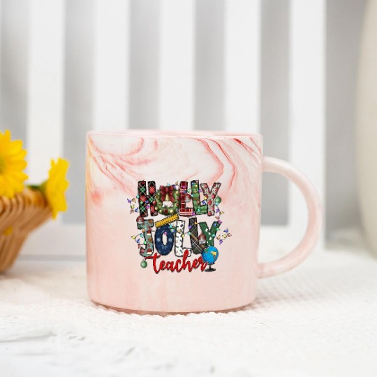 Holly Jolly Teacher Marble Mugs