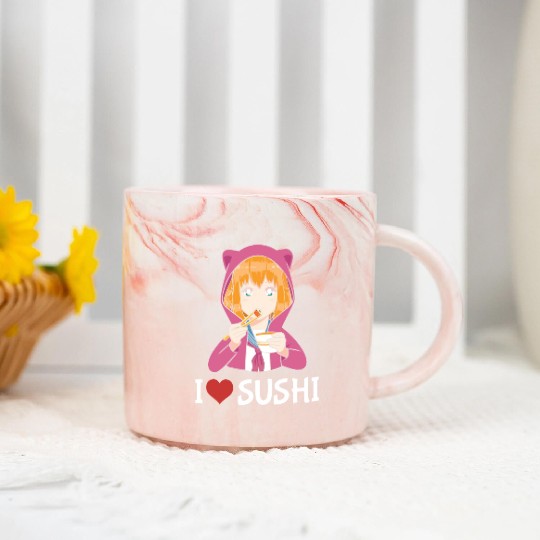 Kawaii Anime Girl I Love Sushi Marble Mugs