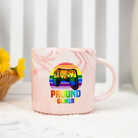 Pround Gamer Gay Pride Rainbow LGBT Marble Mugs