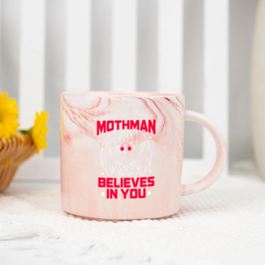 Funny Cryptid Gothic Mothman Believes In You Marble Mugs