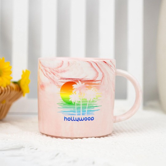 Hollywood California LGBTQ Rainbow Flag Pride Marble Mugs