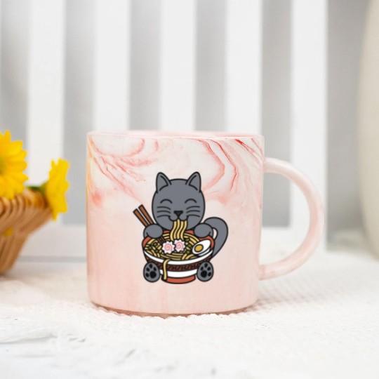 British Shorthair Cat Ramen Noodles Marble Mugs