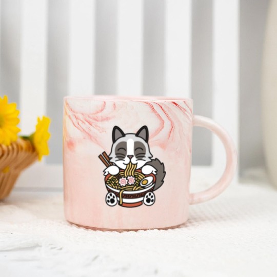 Ragdoll Cat Ramen Noodles Marble Mugs