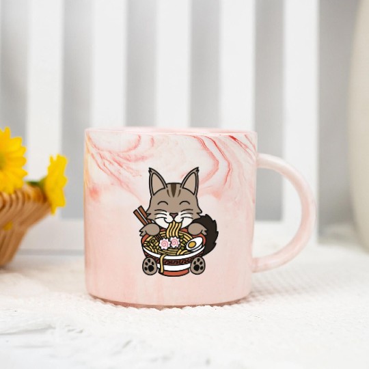 Maine Cat Ramen Noodles Marble Mugs