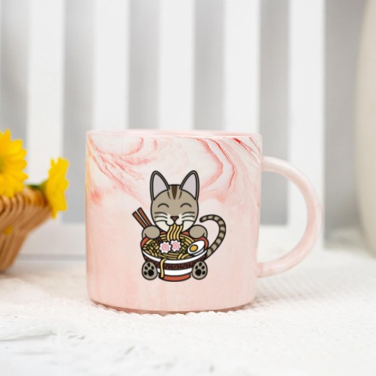 Devon Rex Cat Ramen Noodles Marble Mugs