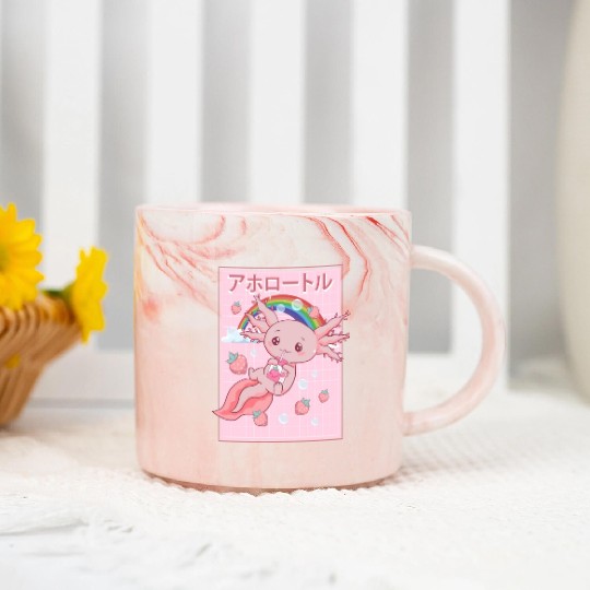 Kawaii Axolotl Strawberry Milk Marble Mugs