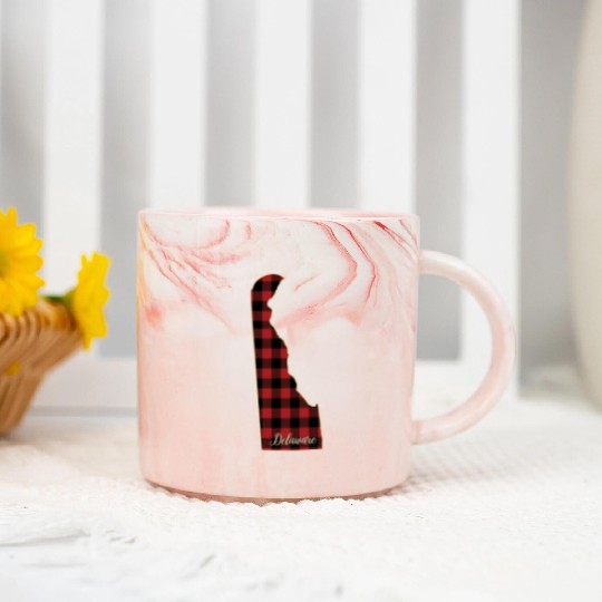 Delaware Buffalo Plaid Silhouette Home State Pride Marble Mugs