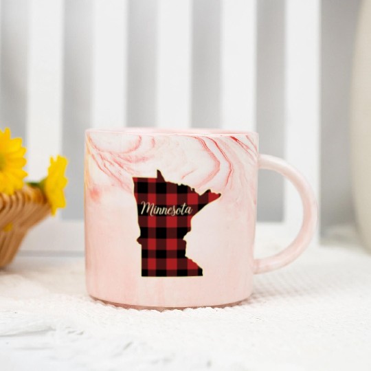 Minnesota Buffalo Plaid Silhouette Home State Marble Mugs